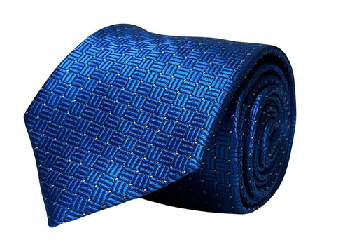 electric bright blue tie with squared pin spot design